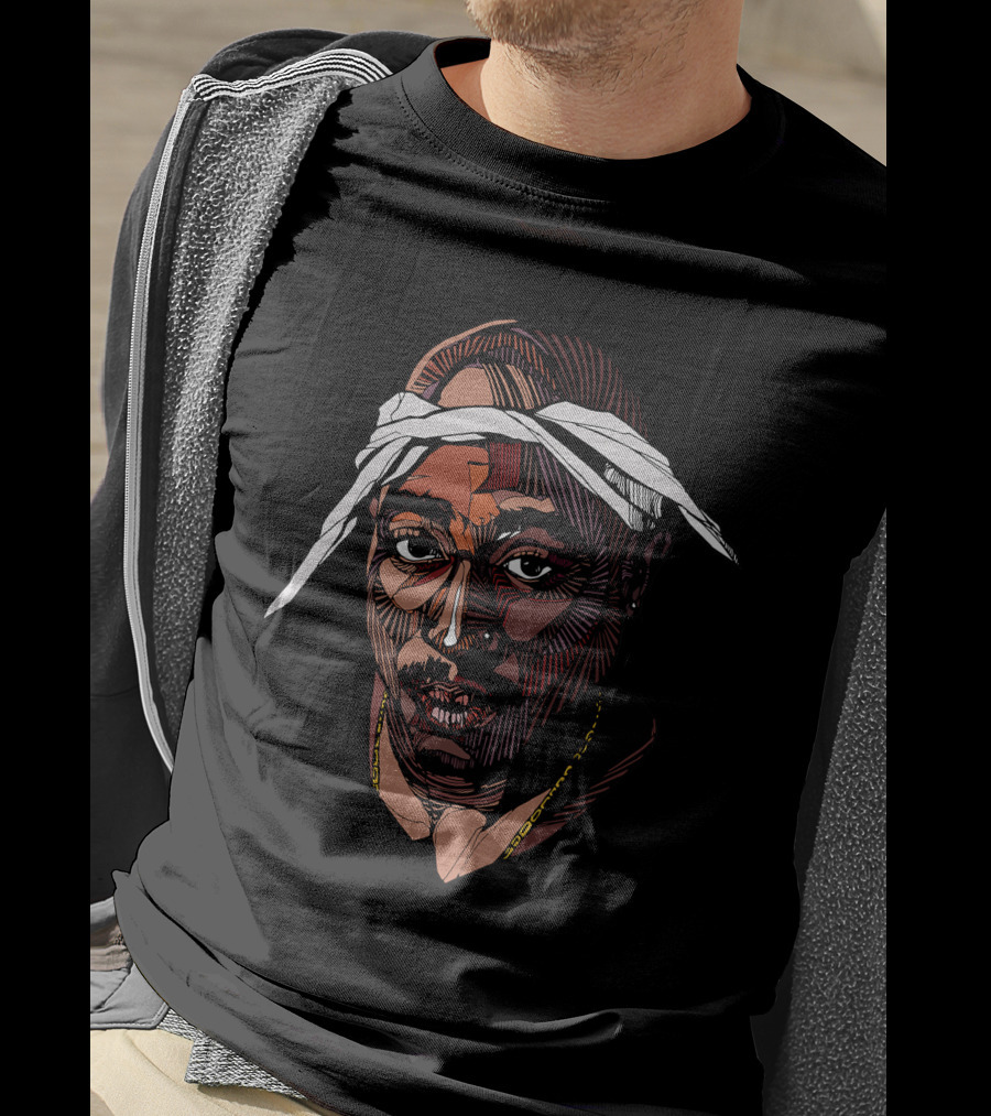 Tupac Shakur Illustration With Bandana T-Shirt