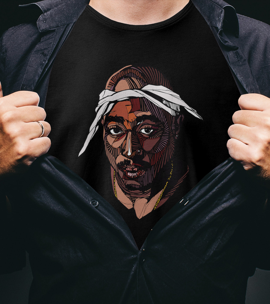 Tupac Shakur Illustration With Bandana T-Shirt