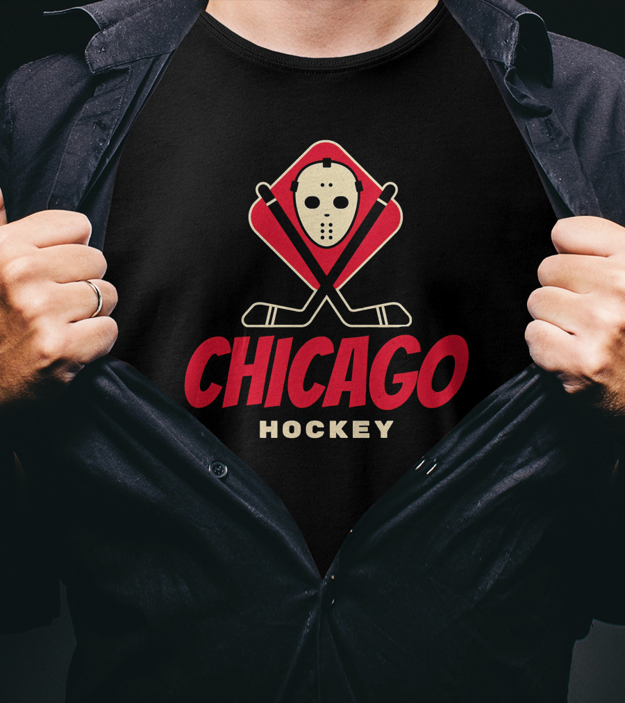 Chicago Hockey Mask And Crossed Sticks T-Shirt