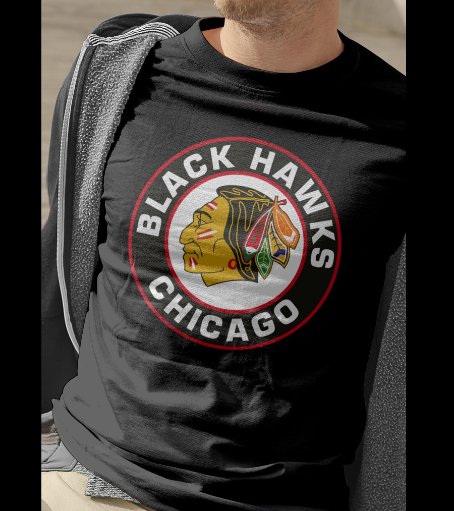 Chicago Blackhawks Classic Logo Design Featuring Iconic Native American Head Symbol T-Shirt