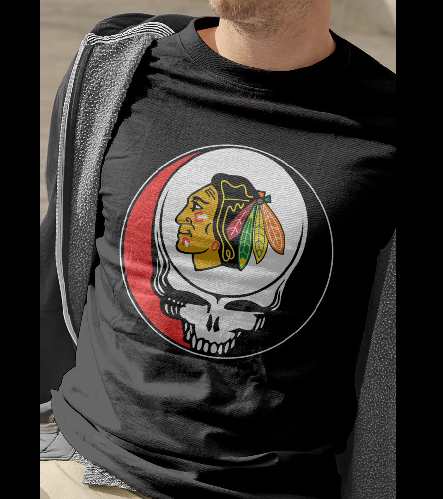 Chicago Blackhawks Grateful Dead Skull Logo Fusion T-Shirt