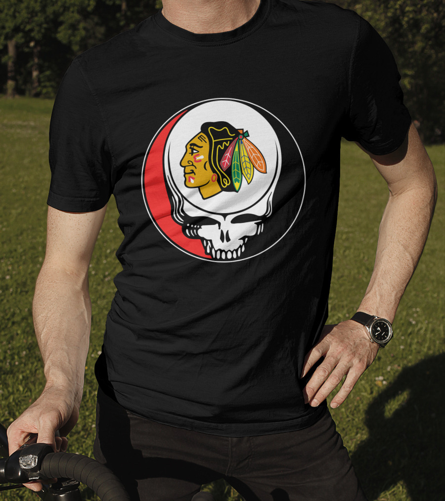 Chicago Blackhawks Grateful Dead Skull Logo Fusion T-Shirt