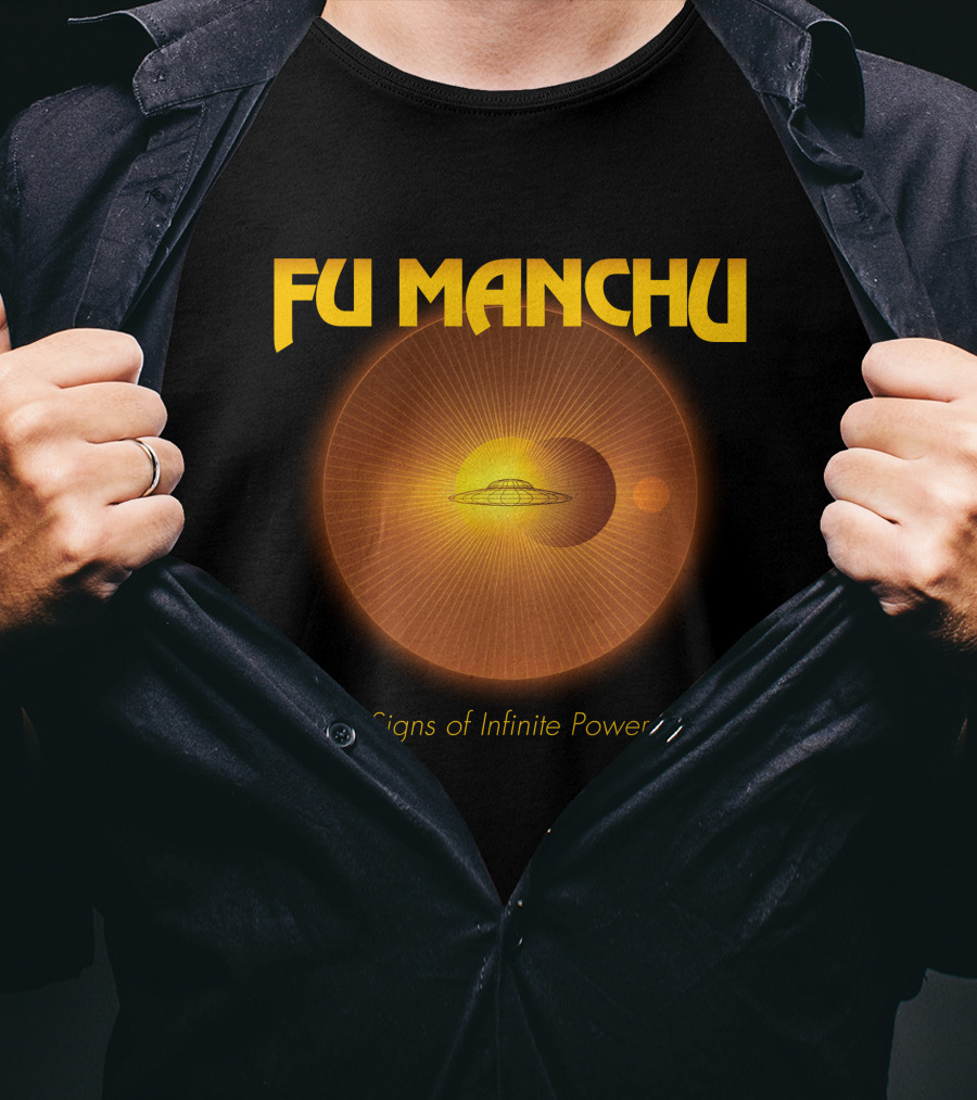 Fu Manchu Signs Of Infinite Power Ufo Solar Eclipse Rings T-Shirt