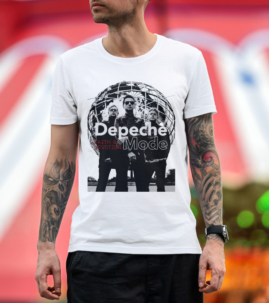 Depeche Mode Faith and Devotion Iconic Band Members in Front of Unisphere T-Shirt
