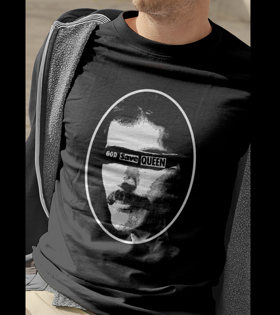 God Save Queen Portrait Oval Black And White T-Shirt