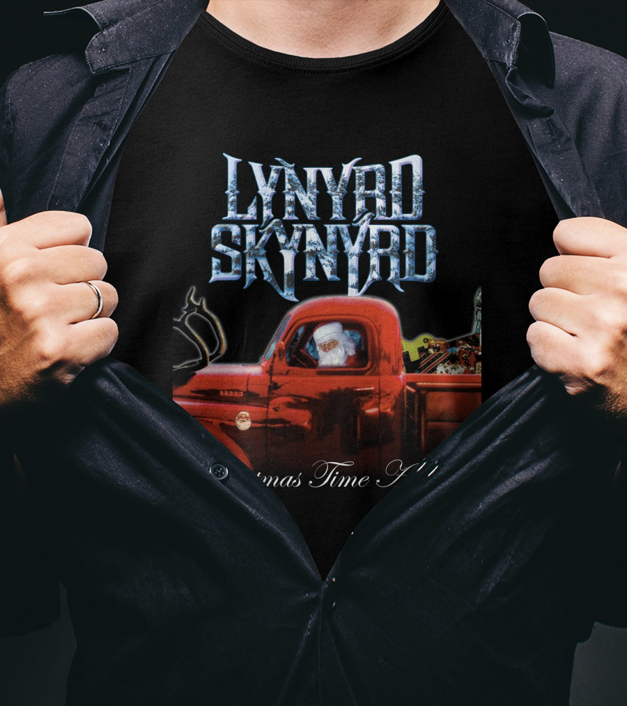 Lynyrd Skynyrd Christmas Time Again Santa In Red Truck T-Shirt