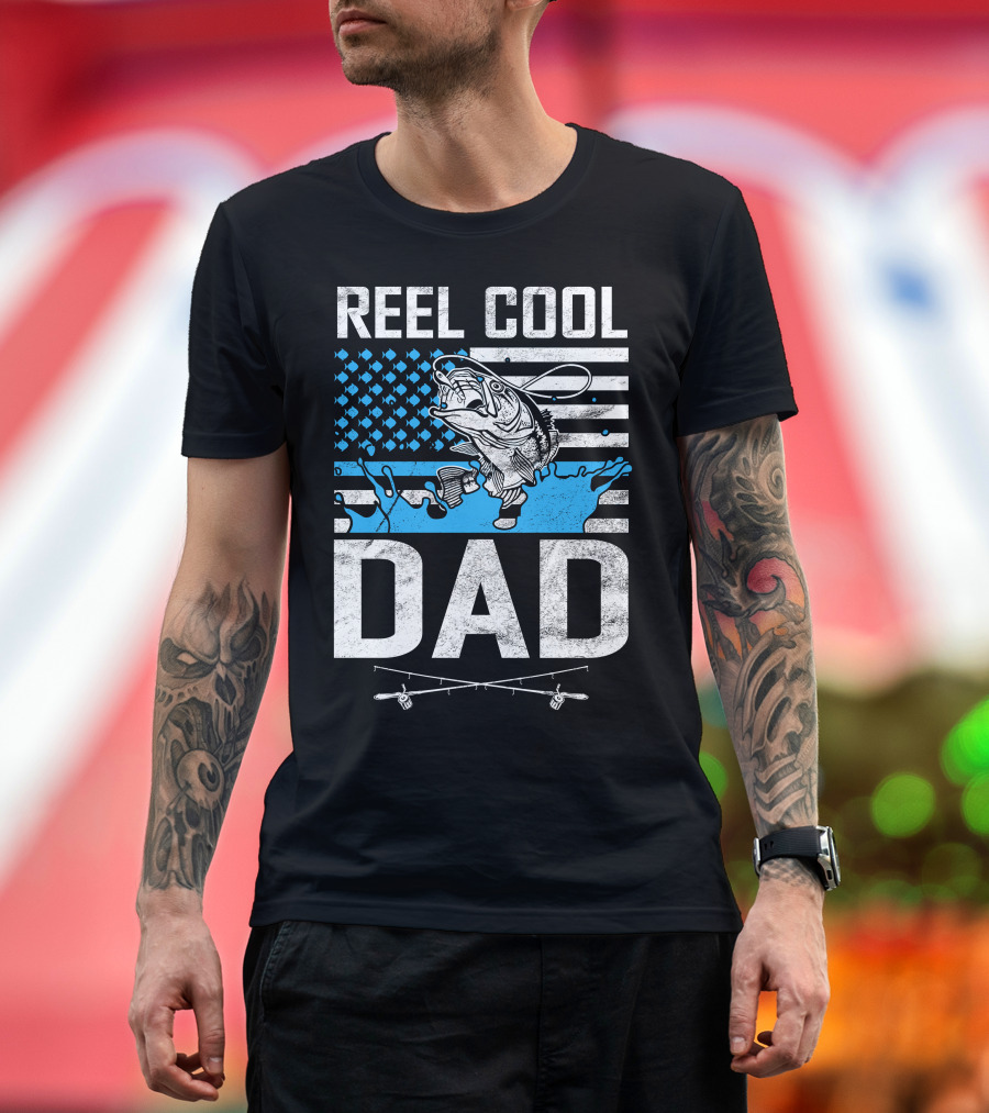 Reel Cool Dad American Flag Fish T-Shirt