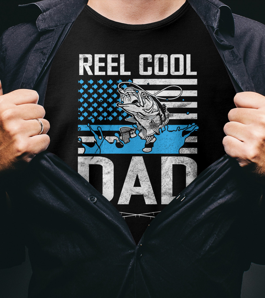 Reel Cool Dad American Flag Fish T-Shirt