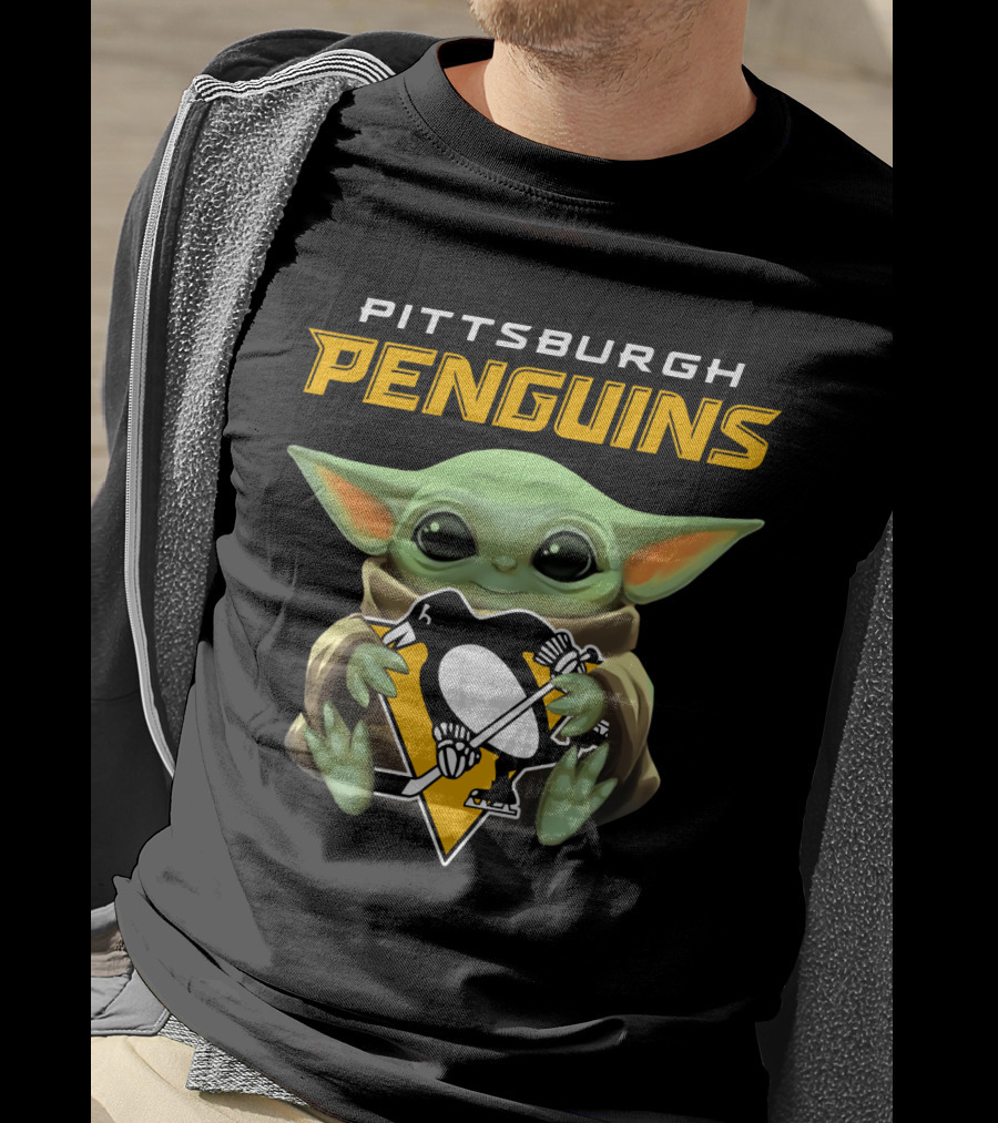 Pittsburgh Penguins Baby Yoda Holding Hockey T-Shirt