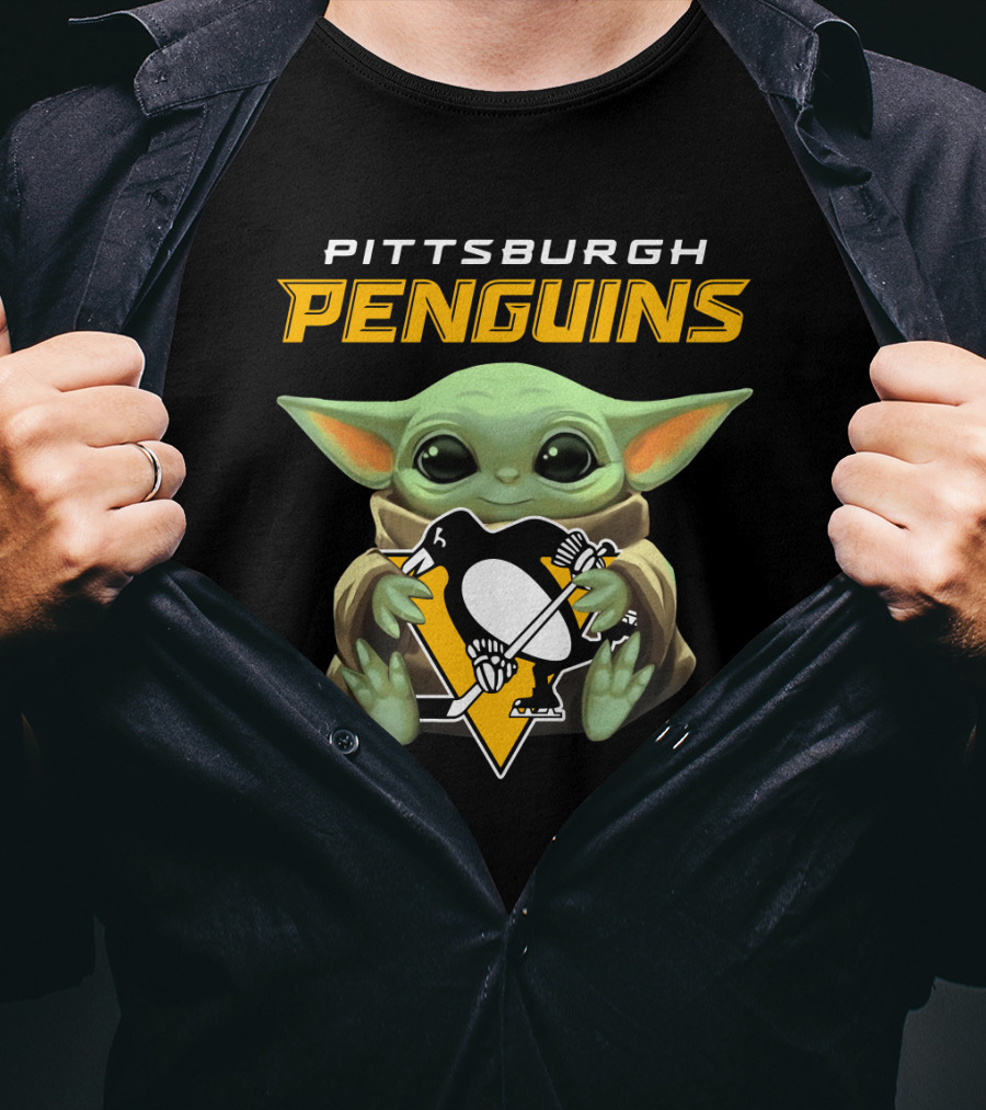 Pittsburgh Penguins Baby Yoda Holding Hockey T-Shirt
