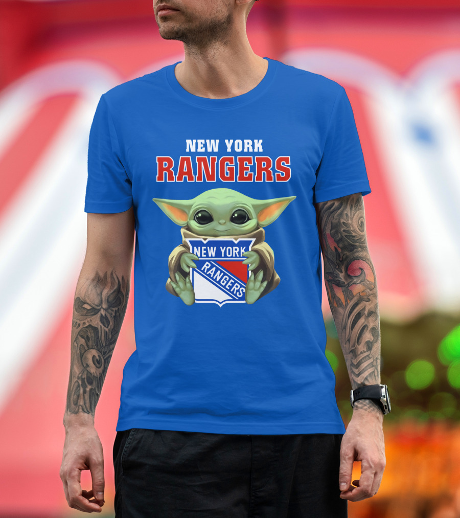 New York Rangers Baby Yoda Holding Team T-Shirt