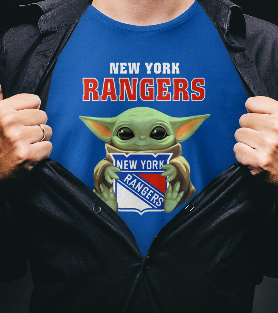 New York Rangers Baby Yoda Holding Team T-Shirt