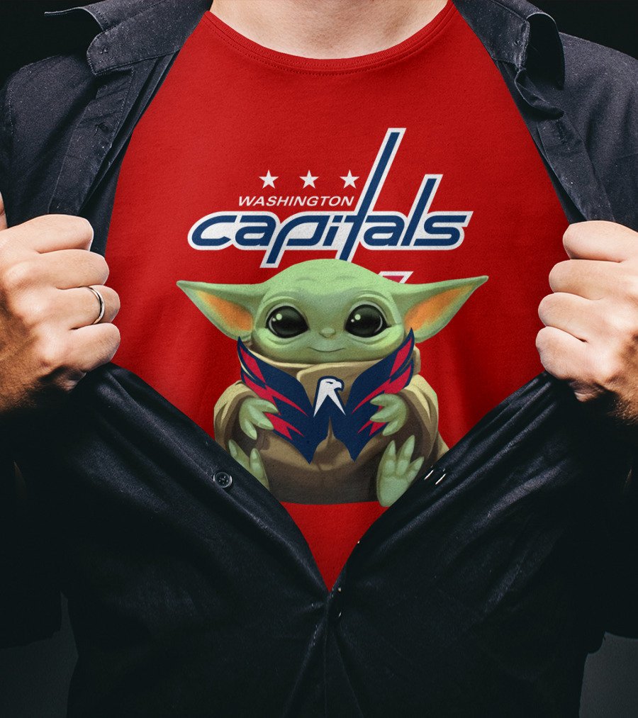 Washington Capitals Baby Yoda NHL Hockey Mandalorian Crossover T-Shirt
