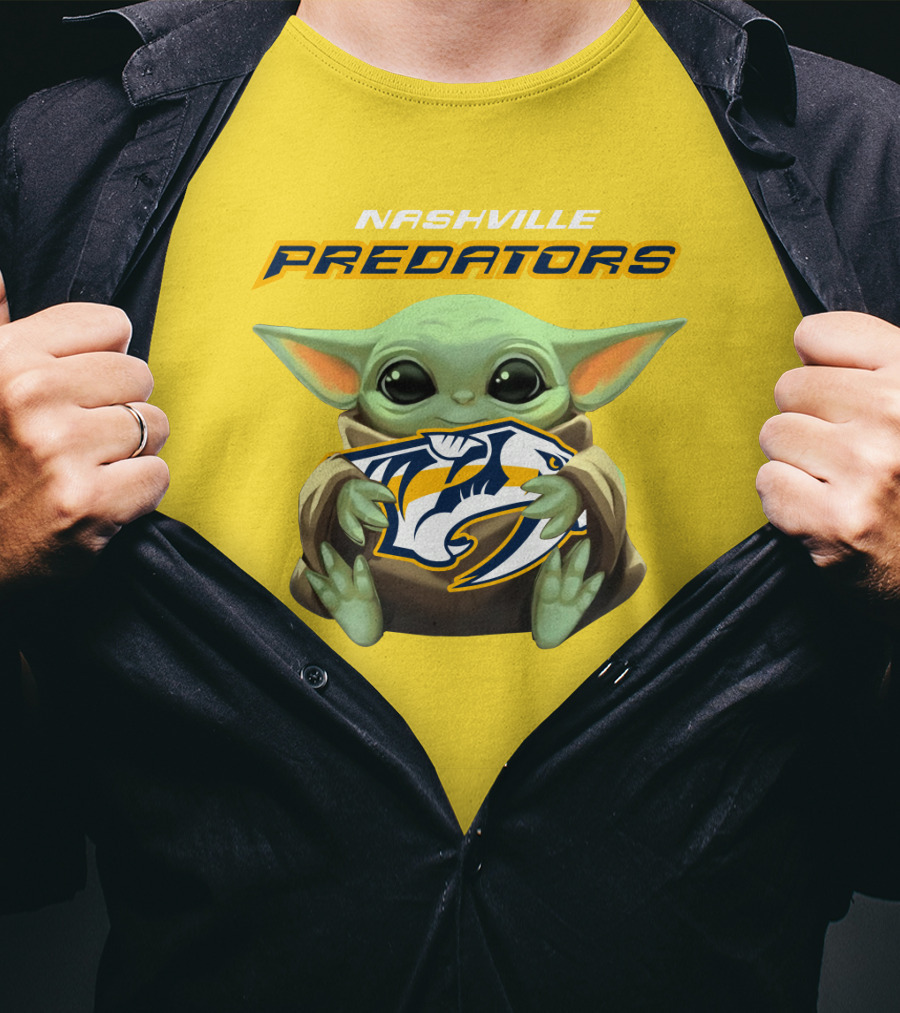 Nashville Predators Baby Yoda Hugging T-Shirt