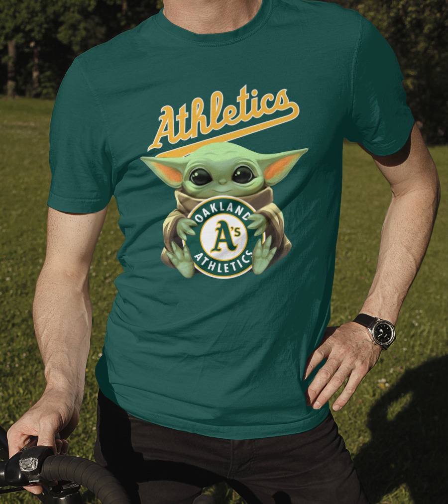 Oakland Athletics Baby Yoda Holding T-Shirt