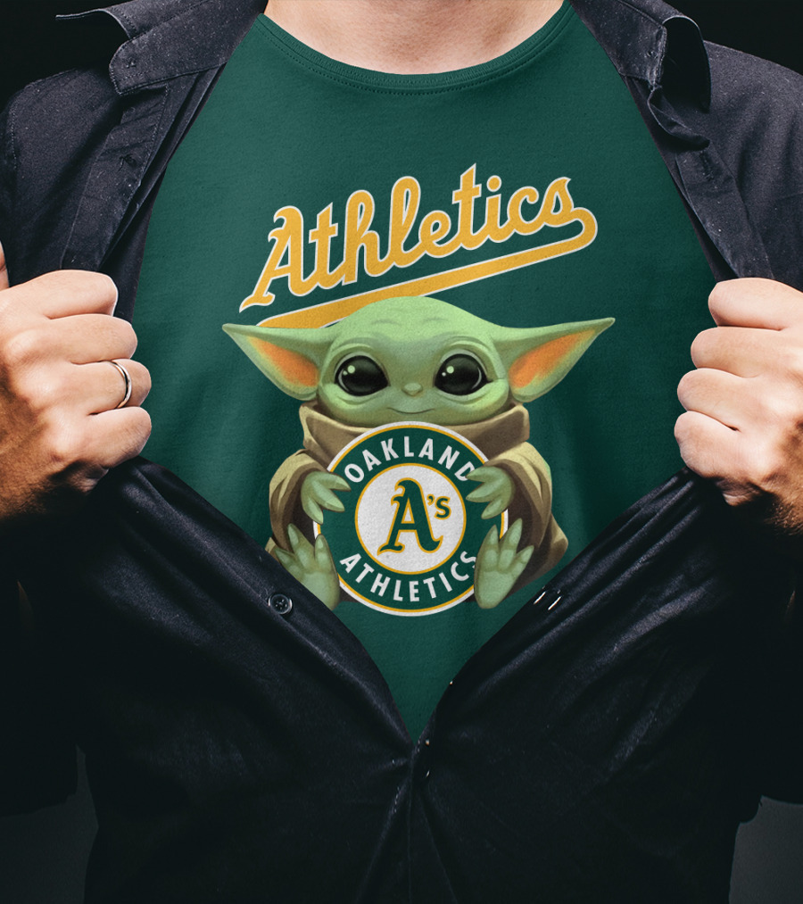 Oakland Athletics Baby Yoda Holding T-Shirt