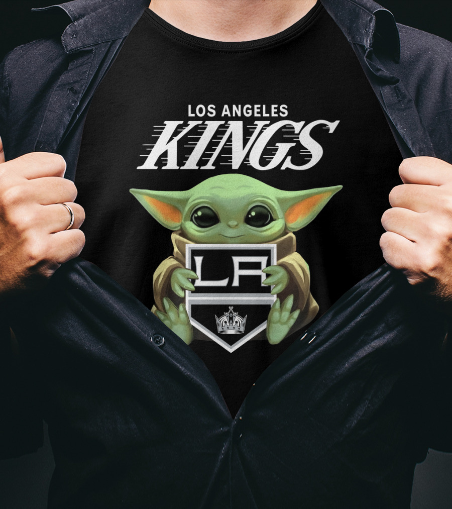 Los Angeles Kings Baby Yoda Holding LA Shield T-Shirt