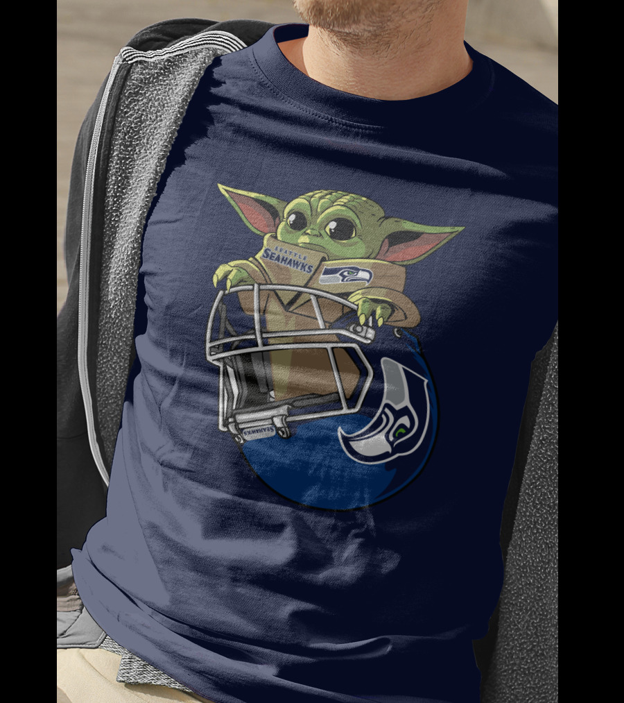 Seattle Seahawks Baby Yoda Helmet Fan T-Shirt