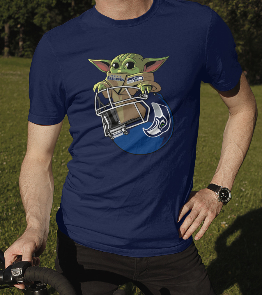 Seattle Seahawks Baby Yoda Helmet Fan T-Shirt