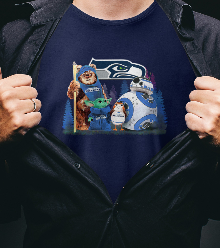 Star Wars Seahawks Ewok Baby Yoda BB-8 Porg Team T-Shirt