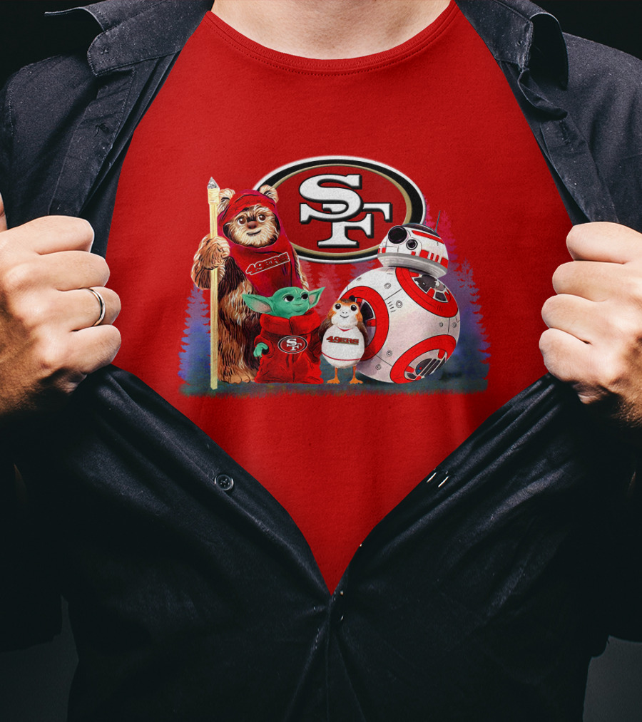 Star Wars SF 49ers Ewok Yoda BB-8 Porg Team Fan Gear T-Shirt