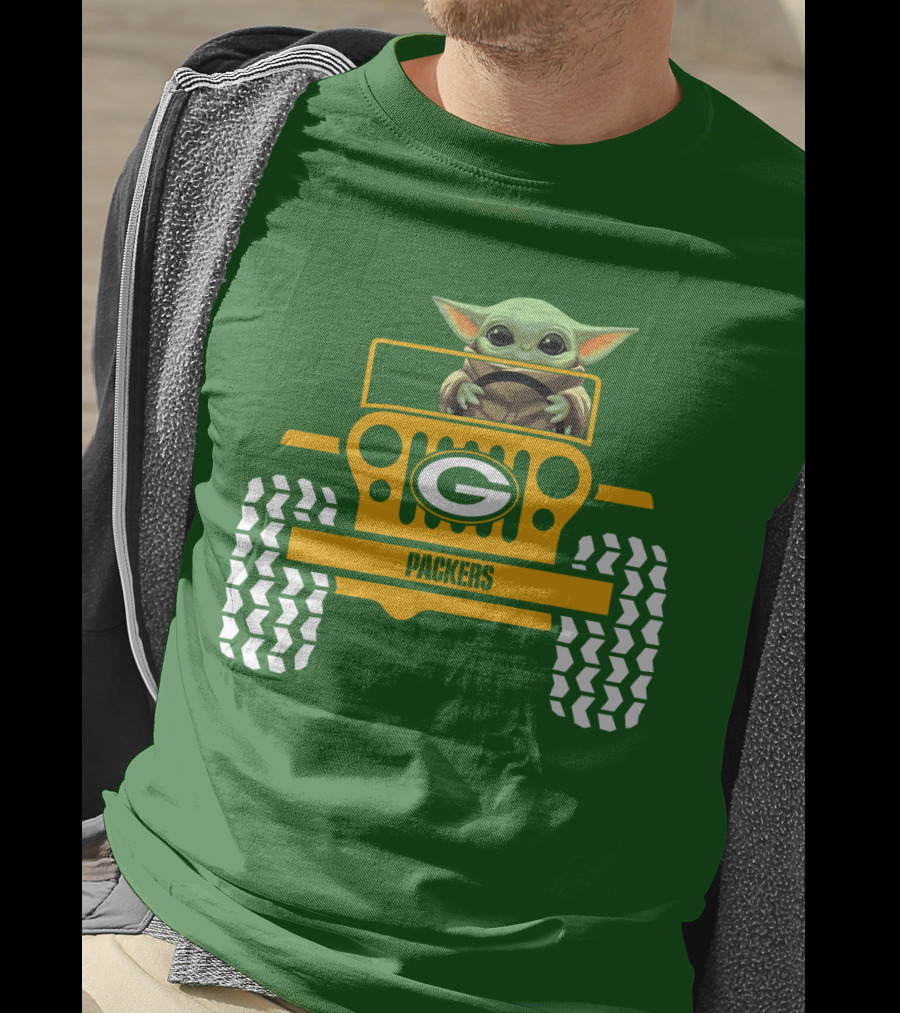 Baby Yoda Driving Green Bay Packers Jeep T-Shirt