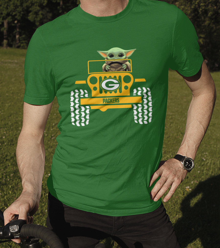 Baby Yoda Driving Green Bay Packers Jeep T-Shirt