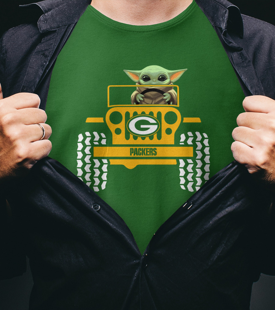 Baby Yoda Driving Green Bay Packers Jeep T-Shirt