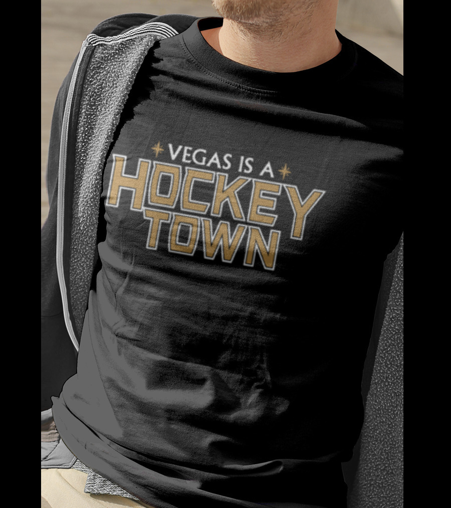 Vegas Is A Hockey Town Bold Gold And Black Text With Star Icons T-Shirt