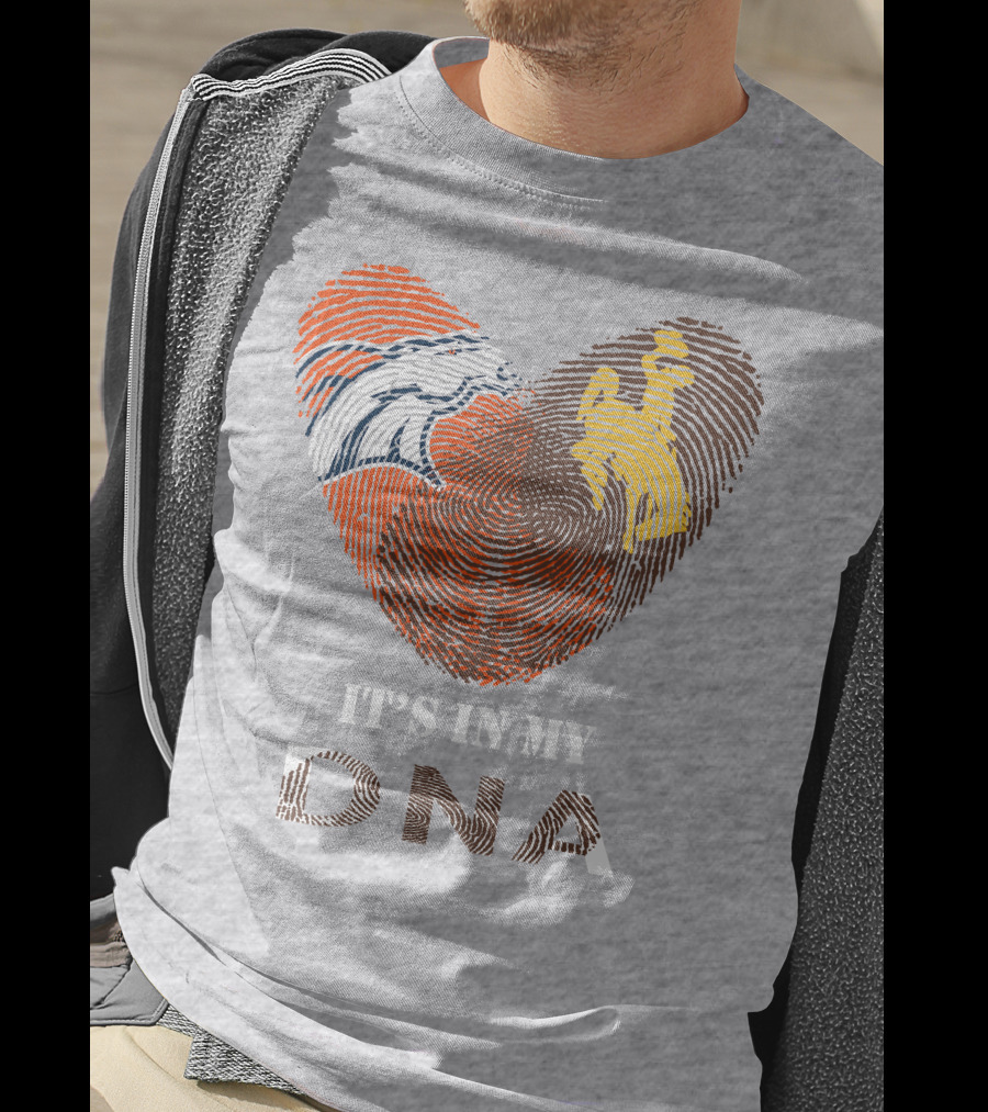 Denver Broncos And Wyoming Cowboys It's In My DNA Fingerprint Heart T-Shirt