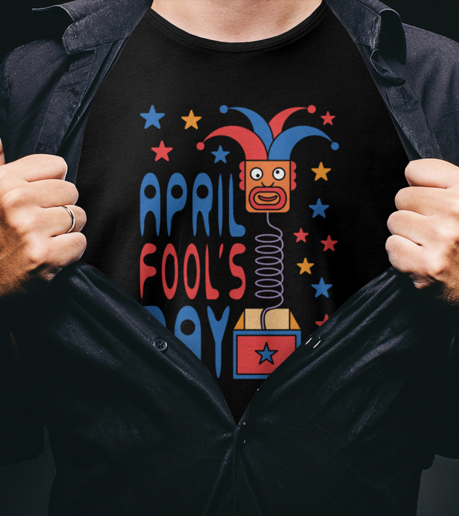 April Fool's Day Jack-in-the-Box Stars And Jester Hat T-Shirt
