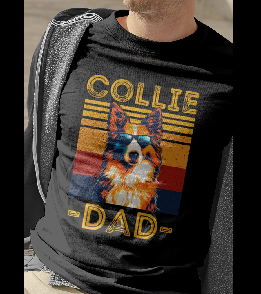 COLLIE DAD Retro Sunglasses Dog Vintage Stripes T-Shirt