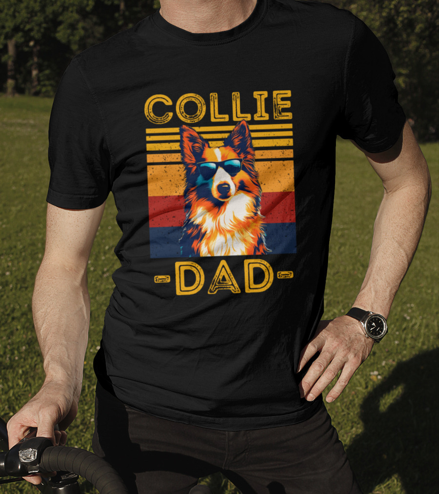 COLLIE DAD Retro Sunglasses Dog Vintage Stripes T-Shirt