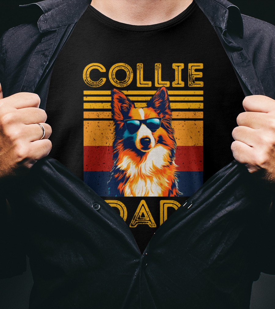 COLLIE DAD Retro Sunglasses Dog Vintage Stripes T-Shirt