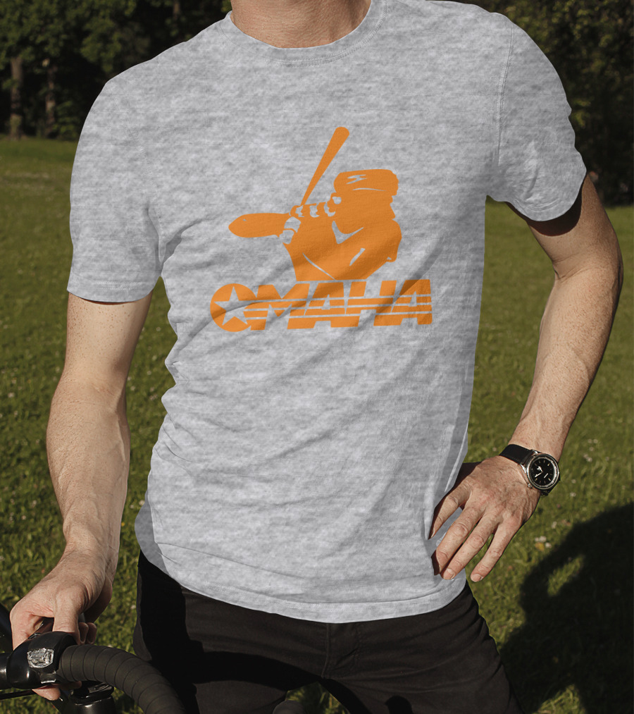 TN Omaha Baseball Silhouette With Star In Orange T-Shirt