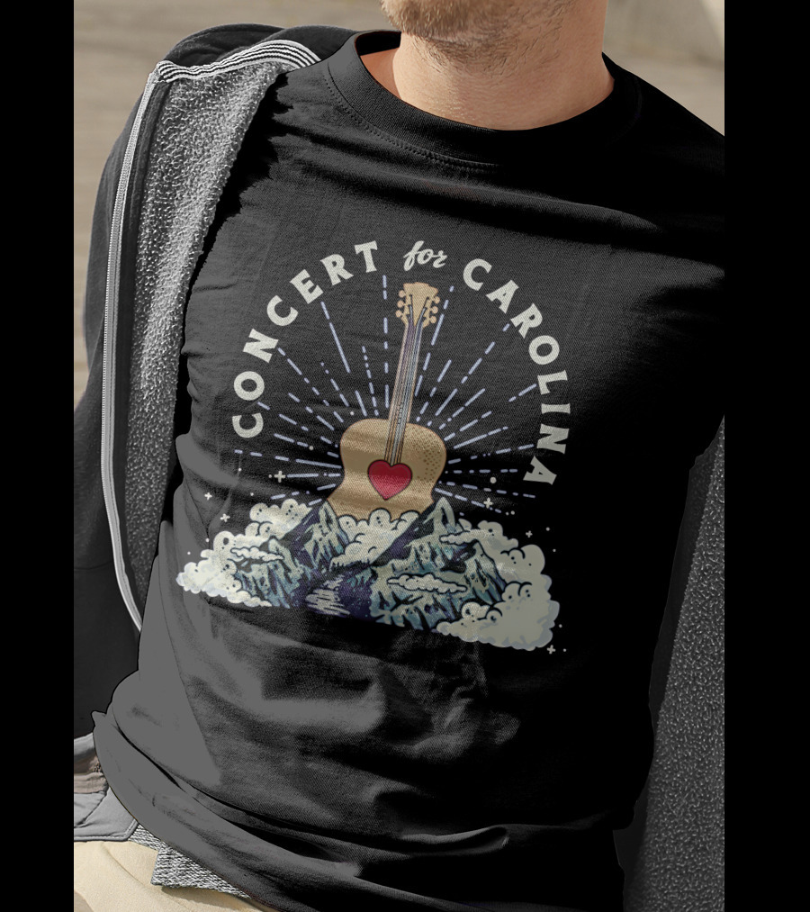 Concert For Carolina Guitar Heart Mountains T-Shirt