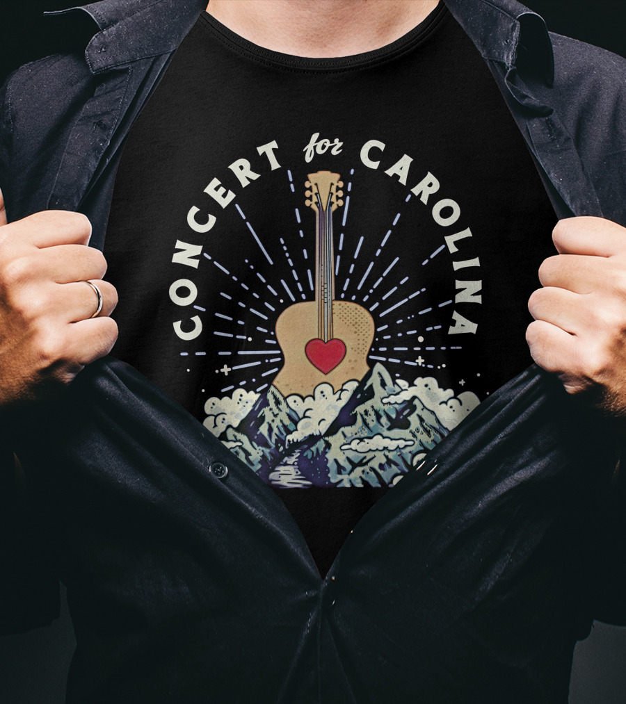 Concert For Carolina Guitar Heart Mountains T-Shirt