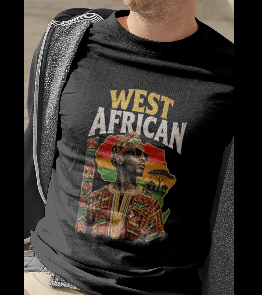 West African Traditional Attire With African Map And Sunset T-Shirt
