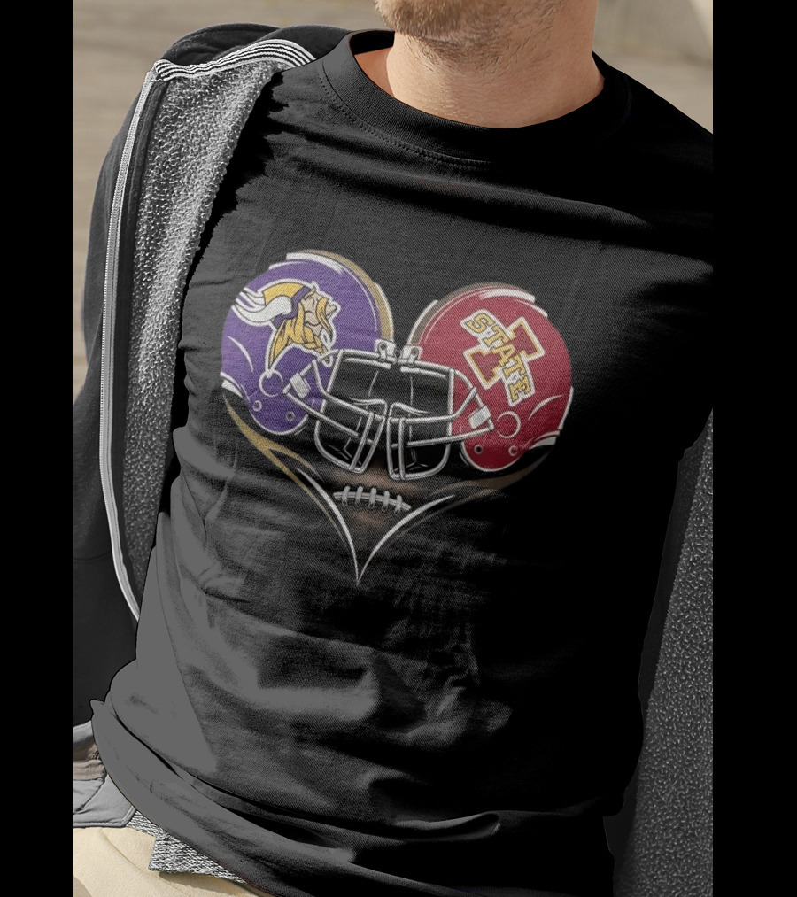 Minnesota Vikings Iowa State Cyclones Helmets Football Heart Fans T-Shirt