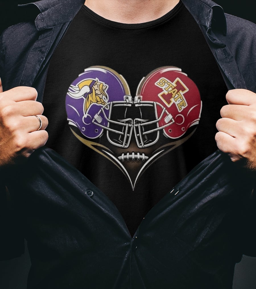 Minnesota Vikings Iowa State Cyclones Helmets Football Heart Fans T-Shirt