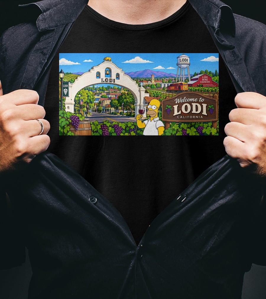 Welcome To Lodi California Homer Wine Country Scene T-Shirt