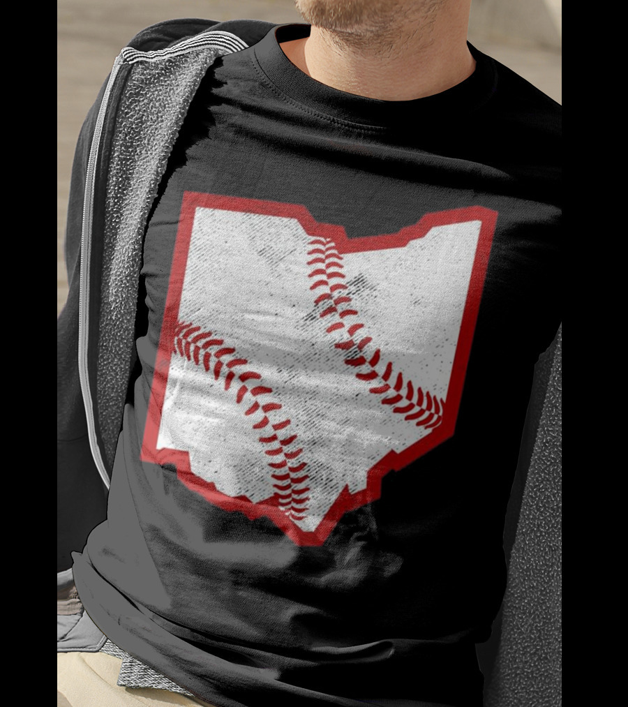 Ohio Baseball Map With Red Stitching T-Shirt
