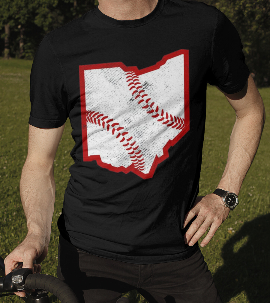 Ohio Baseball Map With Red Stitching T-Shirt