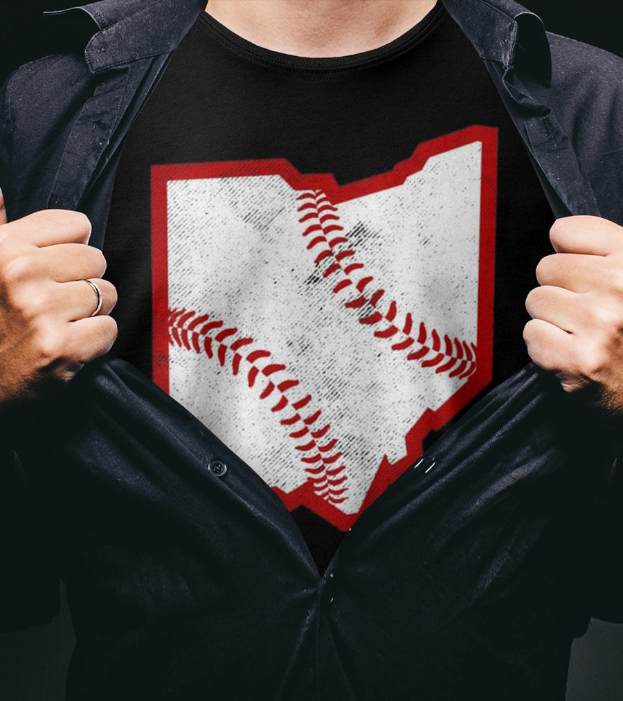 Ohio Baseball Map With Red Stitching T-Shirt