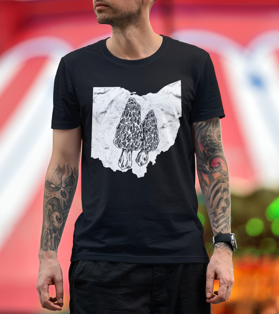Ohio Morel Mushroom Hunting Map with Illustrated Morels T-Shirt