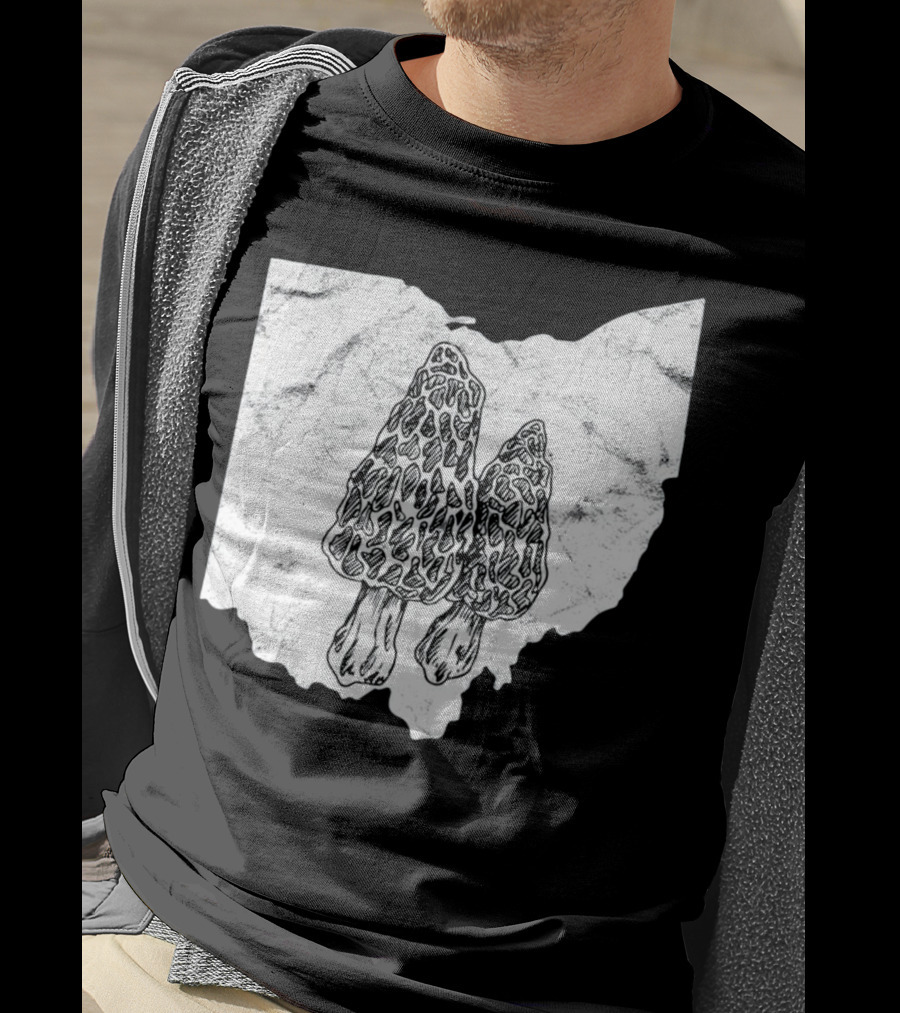 Ohio Morel Mushroom Hunting Map With Illustrated Morels T-Shirt