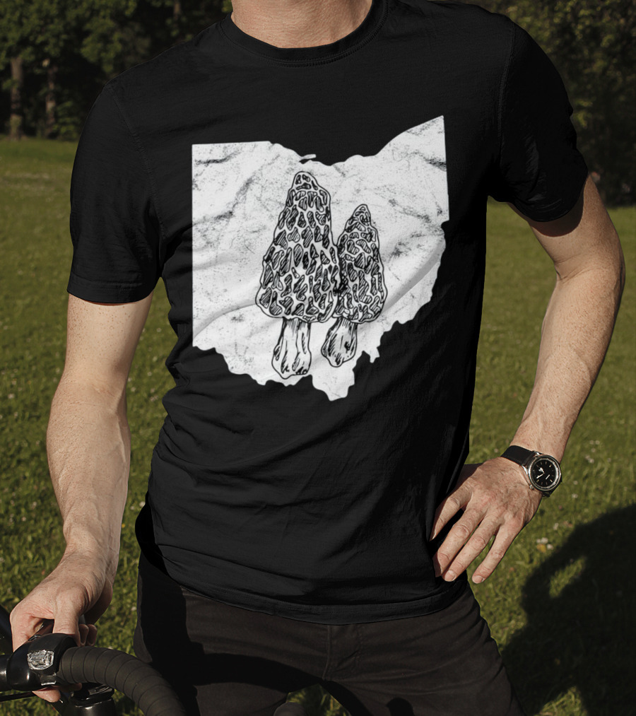 Ohio Morel Mushroom Hunting Map With Illustrated Morels T-Shirt