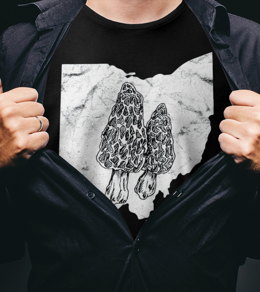 Ohio Morel Mushroom Hunting Map With Illustrated Morels T-Shirt