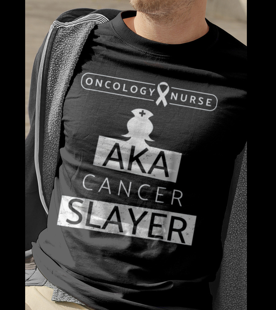 Oncology Nurse Ribbon AKA Cancer Slayer Bold Empowering Text T-Shirt