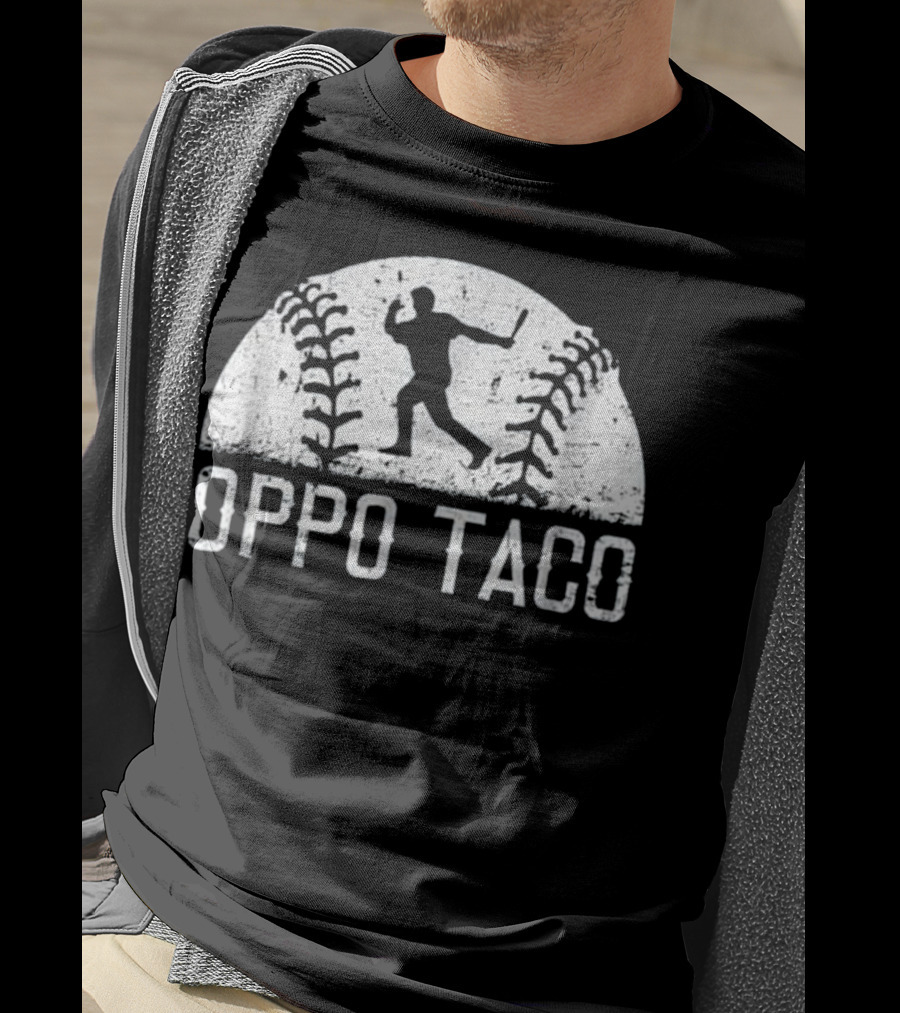 Oppo Taco Baseball Batter Silhouette With Stitching T-Shirt